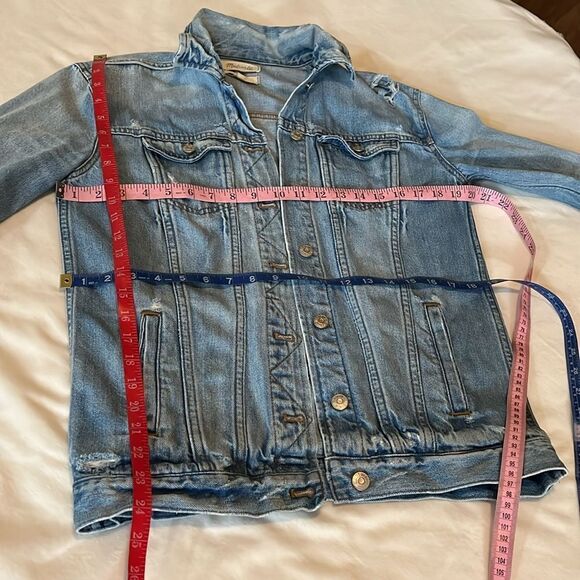Madewell Oversized Blue Denim Jean Trucker Jacket Junction Wash XSmall Distress - Picture 14 of 15